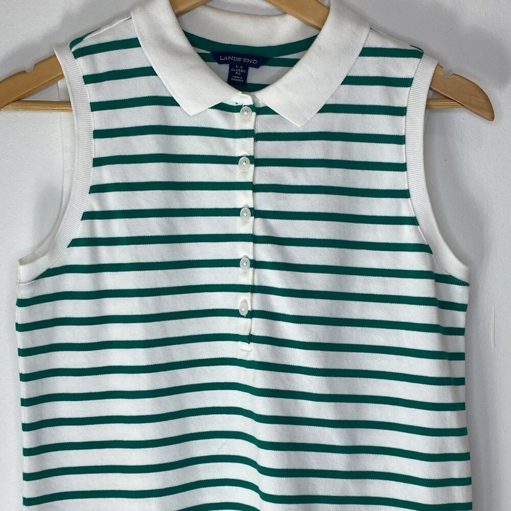 Lands End, Sleeveless Top, Collared, 5-buttons, Classic, Size S